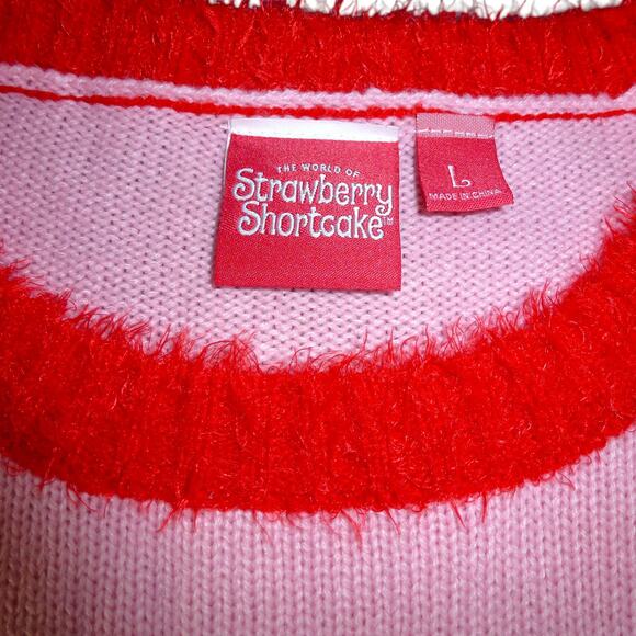 Strawberry Shortcake Knit Sweater Women’s Large L Retro Cartoon Y2K Hearts - Picture 2 of 9